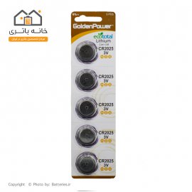 باتری سکه ای 3 ولت CR2025 گلدن پاور ورق 5 عددی